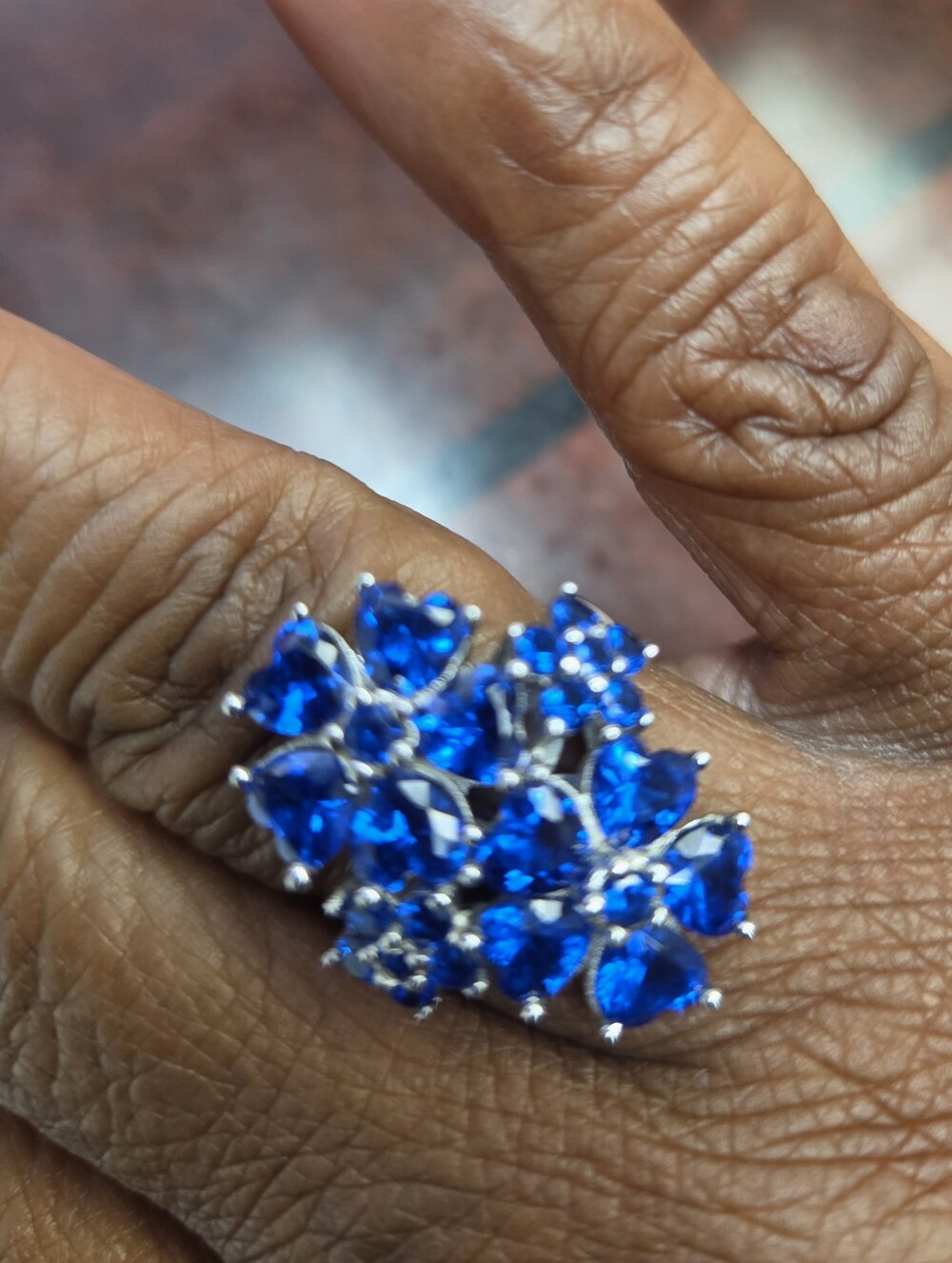 4.42 Ctw Hesrt Shape And Round Lab Created Blue Spinel Ring